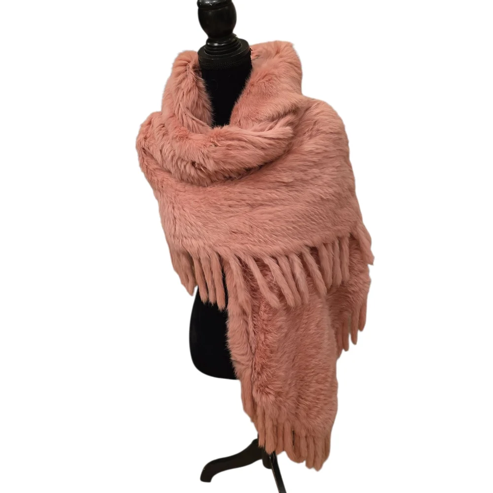 Harry Angd Blush Rabbit Fur Wrap - Picture 1 of 8